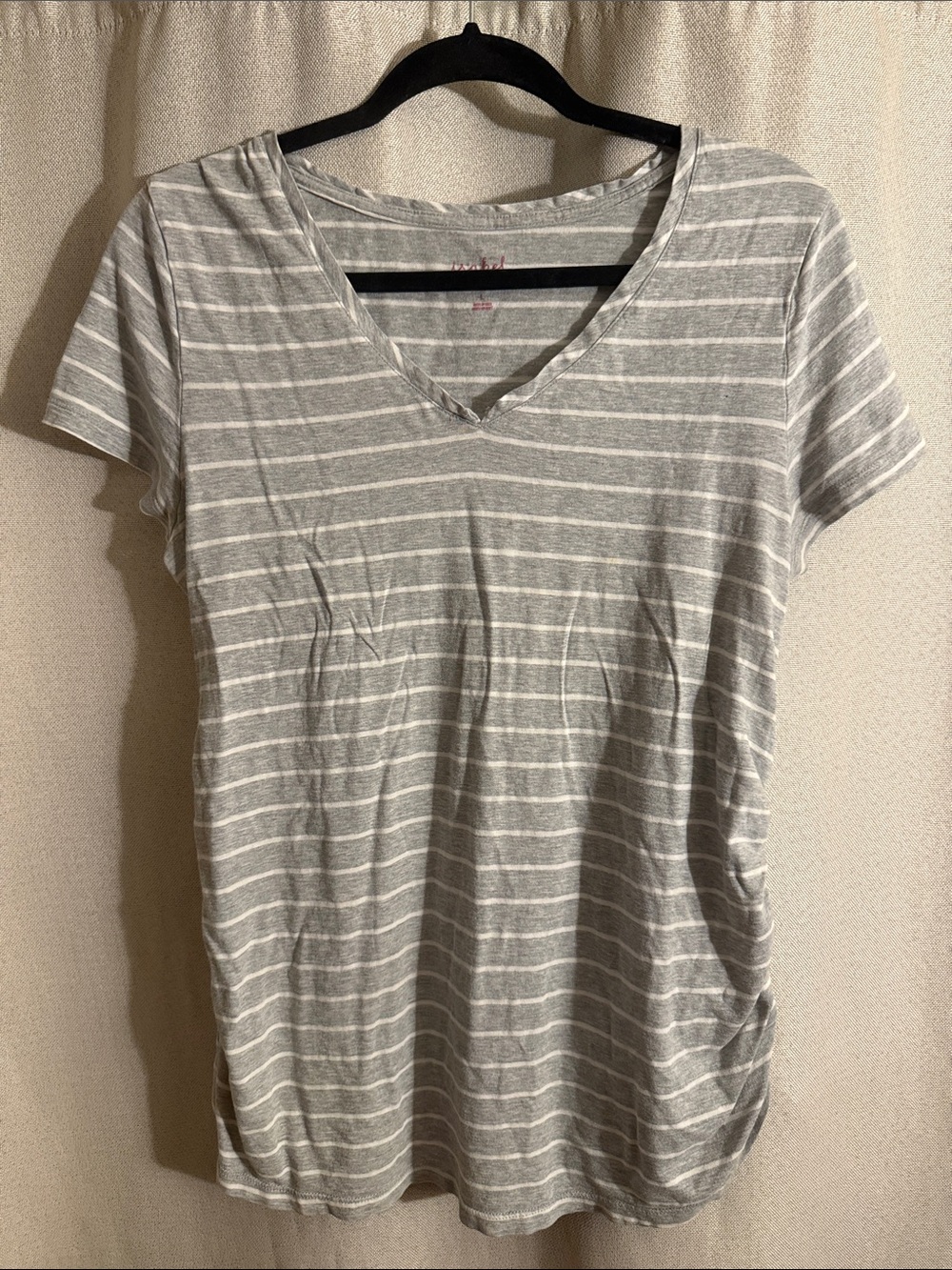 Maternity Gray & White Striped V-Neck Women’s Tee